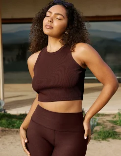 On Repeat Rib High Neck Cropped Tank